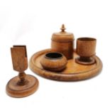 Unusual burr wood smokers set on tray - 30cm diameter ~ repair to under the rim of tray otherwise in