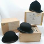 3 boxed hats incl 2 bowler hats ( both worn) and a riding hat in good condition