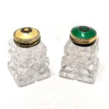 Pair of Norwegian silver gilt & enamel salts - 4cm high ~ slight loss to edge of yellow enamel and