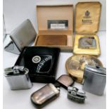 Collection of Lighters and Compacts: a silver petrol lighter by SB, three x chromed Ronson ( one