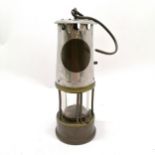 Eccles miner's Lamp (Davy) of chromed finish and brass, No 52/ 820 R, 25 cm high. Has old solder