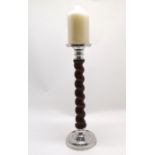 Contemporary candle stand with barley twist column & aluminium mounts - 49cm high t/w candle in