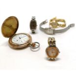 Antique Waltham gold plated hunter pocket watch (4.5cm diameter) t/w 4 ladies watches - all for