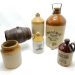 Assorted 2 tone stoneware flagons including an impressed ' Woson Barrett & co, Wholesale & Family