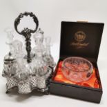 Rococo 7 bottle cruet stand T/W Webb Hand Cut Continental Lead Crystal pedestal rose bowl, the