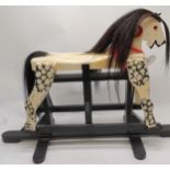 Vintage wooden rocking horse with paint decoration and horse mane & tail - 90cm long x 61cm high