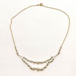 9ct marked gold necklace with pearl detail and double strand to the drop - 38cm & 5.2g total weight