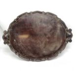 Antique carved mahogany oval tray with a scalloped edge, 60cm x 50cm. In good used condition,