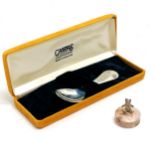 Sterling silver pill box with teddy bear finial t/w boxed sterling silver babies spoon by Carrs of