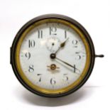 Brass ships clock with enamel dial (hairline crack) - 20cm diameter ~ wond to top / not running