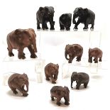 10 x hand carved wooden elephants - tallest 10cm & has old screw repair ~ all slight a/f