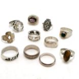 11 x silver rings inc line of elephants, tigers eye etc - total weight 59g