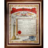 Apprentice boys of Derry framed certificate dated 1858/61 - 41cm x 34cm