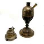 2 x antique hookah bases - tallest 37cm is fashioned from a coconut encased in brass & has