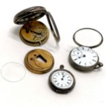 3 x antique silver cased pocket watches (largest 5cm diameter - lacks glass & sub-dial hand) - all