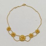 Unmarked (tests as 18ct gold) filigree flower necklace - 38cm & 15.2g
