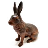 Antique pottery seated hare - 21cm high & 1 ear has been re-attached and has slight losses to glaze