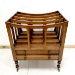 Mahogany canterbury with 2 drawers, on brass castors. 48cm x 38xm x56cm high. In good used