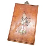Oriental wooden panel set with hardstone depicting a sage - 30cm x 19cm ~