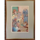 Valerie Mills (nee Sweet) (1914-99) Welsh framed watercolour of a Chinese emperor - book