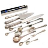 Qty of silver inc John Pinches christmas spoon with seal end (14cm), 4 x condiment spoons,