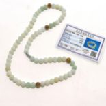 Chinese jade bead (approx 9mm diameter) necklace - 56cm long & 88g and has certificate & box