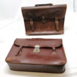 2 x brown leather satchels - brass lock bag has tear to strap & seams slightly a/f - 40cm x 28cm