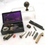 Boxed Georgian Sealing Set, Tin plate Atlas and globe pencil sharpener, 7cm high