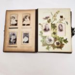 Antique White flower album containing qty of CDV's & cabinet photographs etc inc military men ~