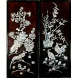 Pair of Oriental lacquered wood with mother of pearl decoration of birds / prunus - 50cm x 20cm