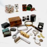 Quantity of oddments incl. pair of aluminium and tortoishell opera glasses and bag, 2 hand
