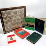Framed set of Players RAF badges cigarette cards (44cm x 49cm) t/w 5 books inc squadrons & WWII