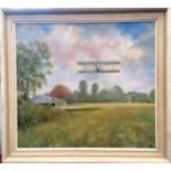 John Grant ( 20 th Century), framed acrylic painting on canvas board, ' Stampe taking Off From