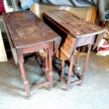 18th century and later, two small oak gate leg tables. One with a frieze drawer and later applied