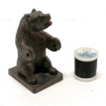 Black forest hand carved bear figure / cotton reel holder - 8.5cm high & has Wilderswil engraved