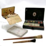 Reeves antique artists watercolour box, 20cm x 14cm, another smaller, brushes and a glass block