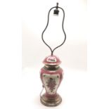 Sampson Oriental style famille rose hand decorated lamp base with 800 silver marked mounts - 77cm to