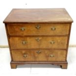 An unusual antique Queen Anne type / style small proportion three drawer chest, the walnut body with