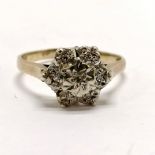 9ct hallmarked gold diamond chip cluster ring - size O & 2.2g - SOLD ON BEHALF OF THE NEW BREAST