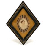 Unusual antique large watercolour portrait miniature of a lady in a lozenge shaped frame with Muller