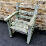 Weathered teak garden chair 93cm high x 61 cm wide