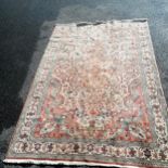 Persian style cream & terracotta grounded wool rug - 296cm x 202cm ~ some signs of moth