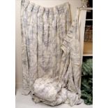Two pairs of Toile De Jour blue and white cotton interlined curtains 210cm drop x 110cm each curtain