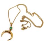 Middle Eastern crescent pendant with emerald (approx 4.5mm diameter) stone set detail (drop 4cm)