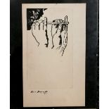 Original framed 1912 pen and ink sketch of musician by Enid Algerine Bagnold, Lady Jones CBE (1889–