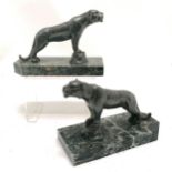 Pair of Art Deco spelter tiger bookends by Hippolyte Moreau - 19cm across x 8cm x 13cm high ~ slight