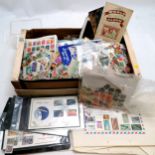 Box of mostly loose stamps (1000's) + the odd postcard / cover etc - 3.7kgs total weight