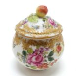 Continental antique porcelain hand decorated apple conserve pot with lid - 9cm high & 7cm diameter ~