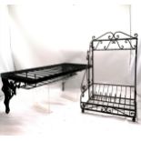 Aga (?) black enamel finished plate rack / shelf / utensil hanger with cherub and basket detail to