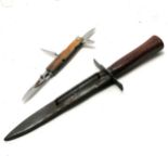 WWI trench fighting knife / dagger by L Pradel (27cm) in original scabbard ~ slight nick to blade